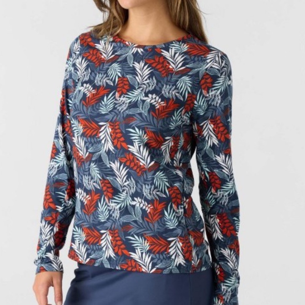 Hang Ten Women's Sun Shirt XL Long Sleeve Crew Neck Blue Red White Floral